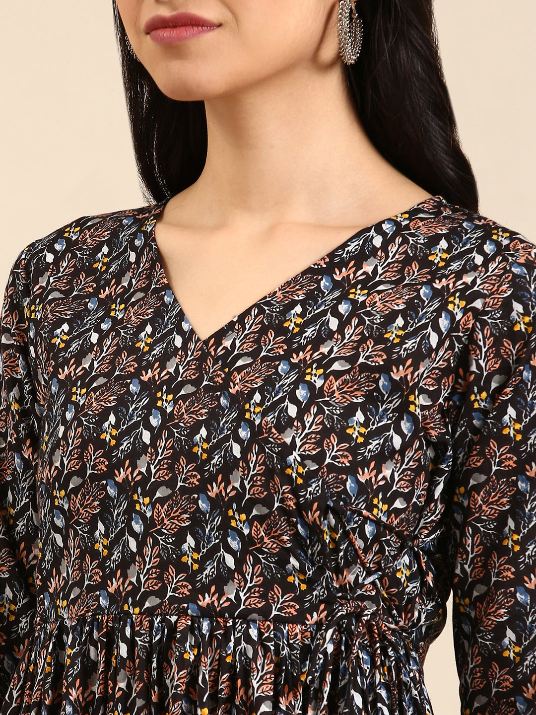 Women's Black Printed A-Line Kurta