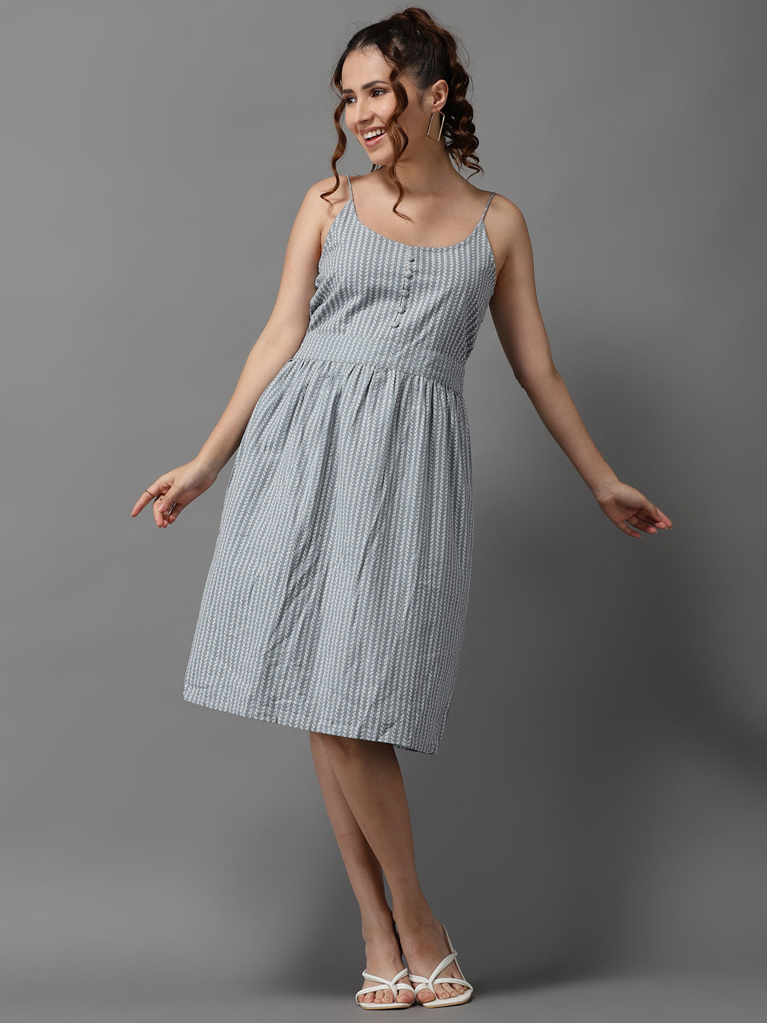 Women's Grey Printed A-Line Dress
