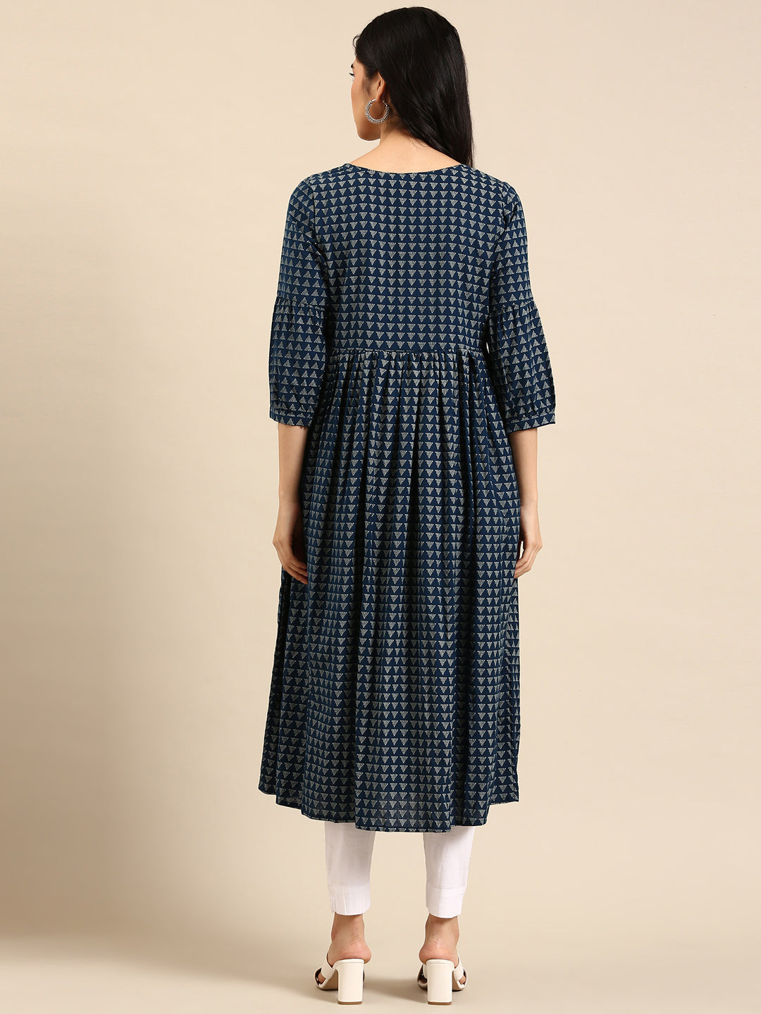 Women's Blue Printed A-Line Kurta