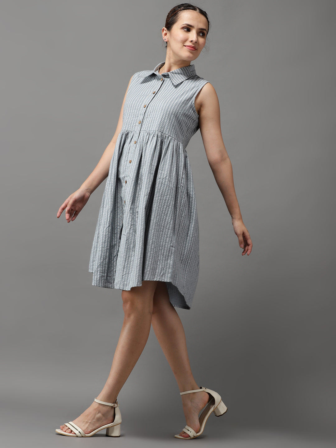 Women's Grey Printed A-Line Dress