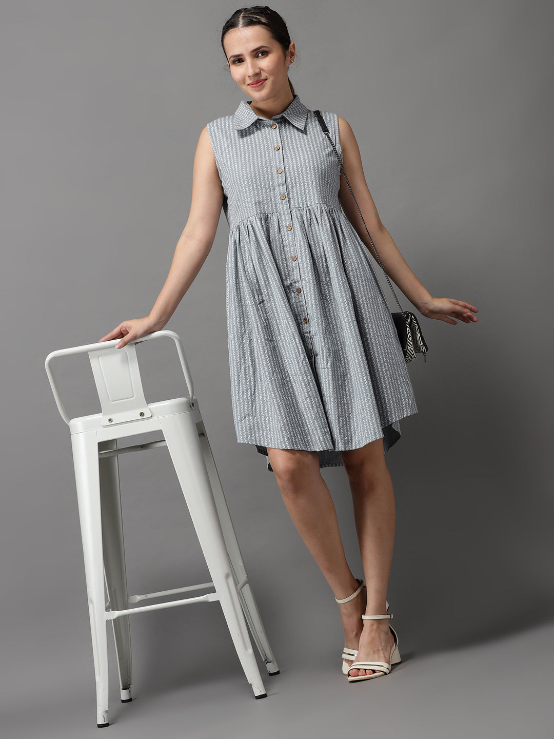 Women's Grey Printed A-Line Dress