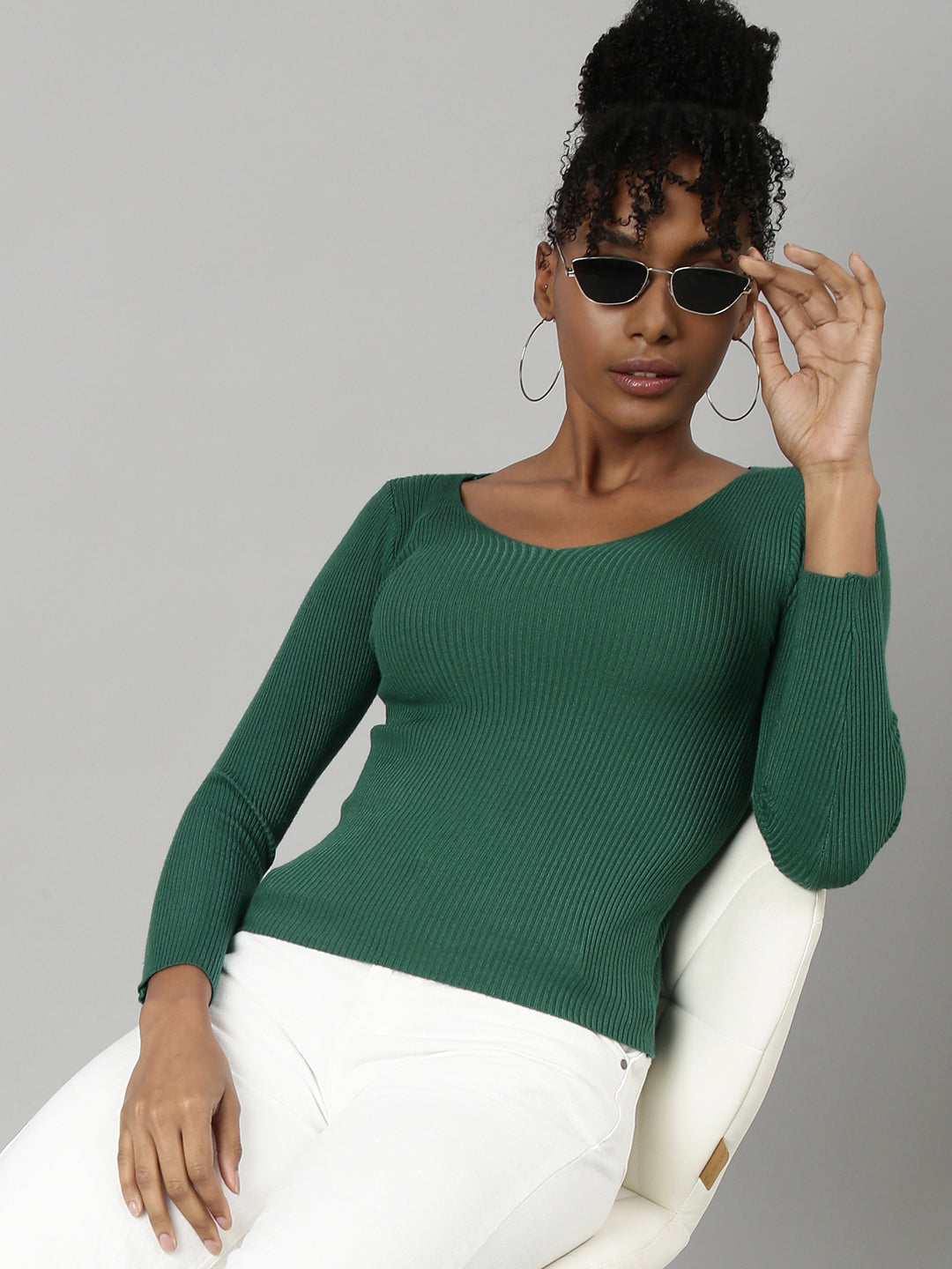 Women Green Solid Fitted Top