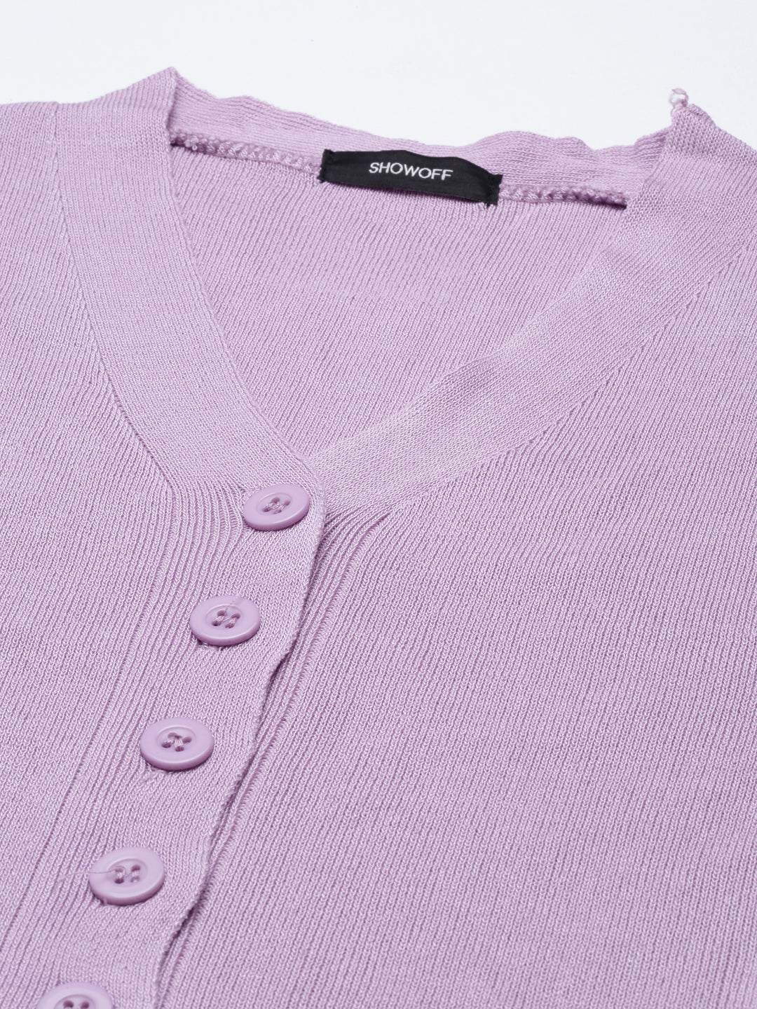 V-Neck Solid Regular Sleeves Fitted Lavender Crop Top