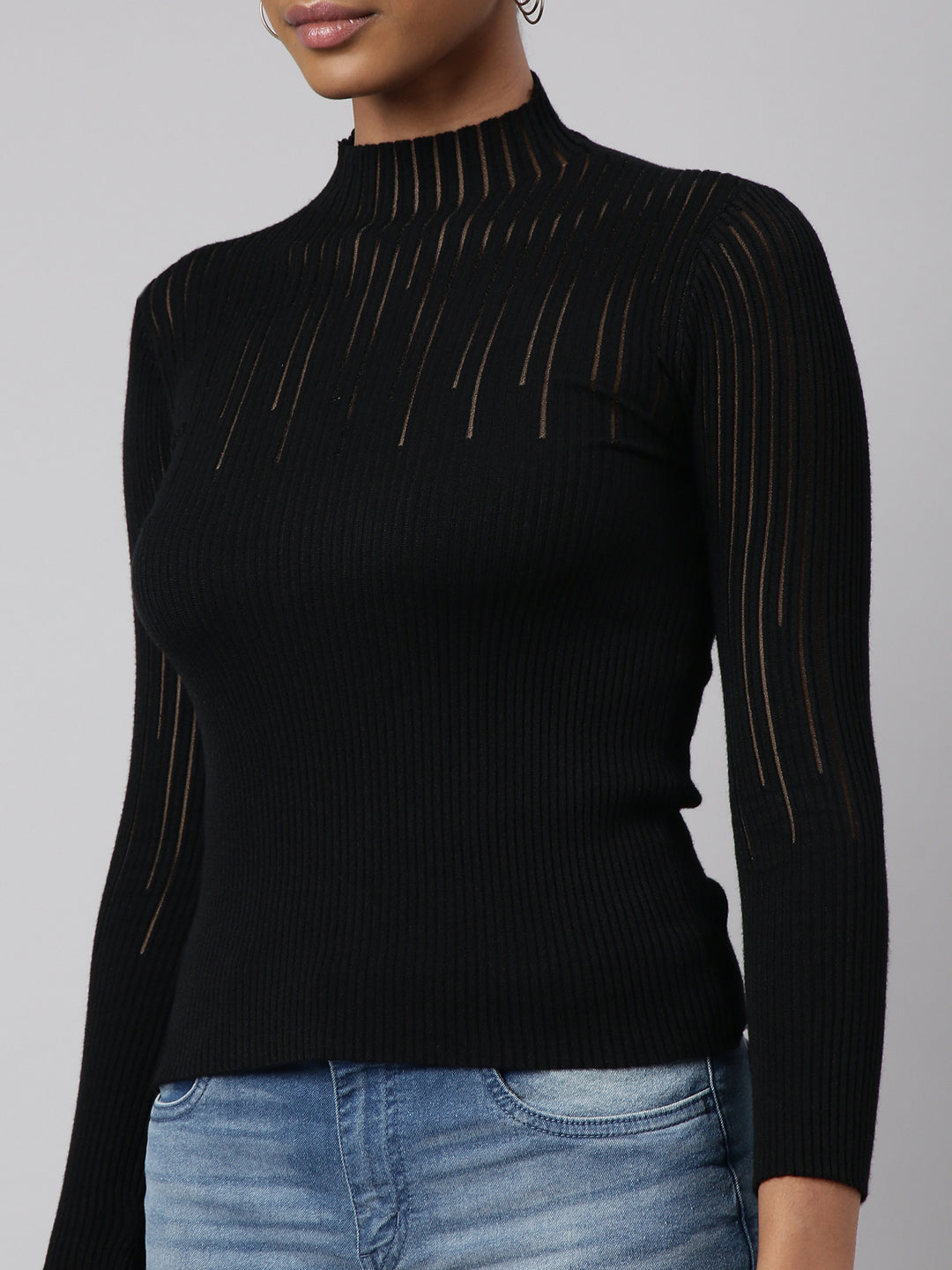 Women Black Solid Fitted Top