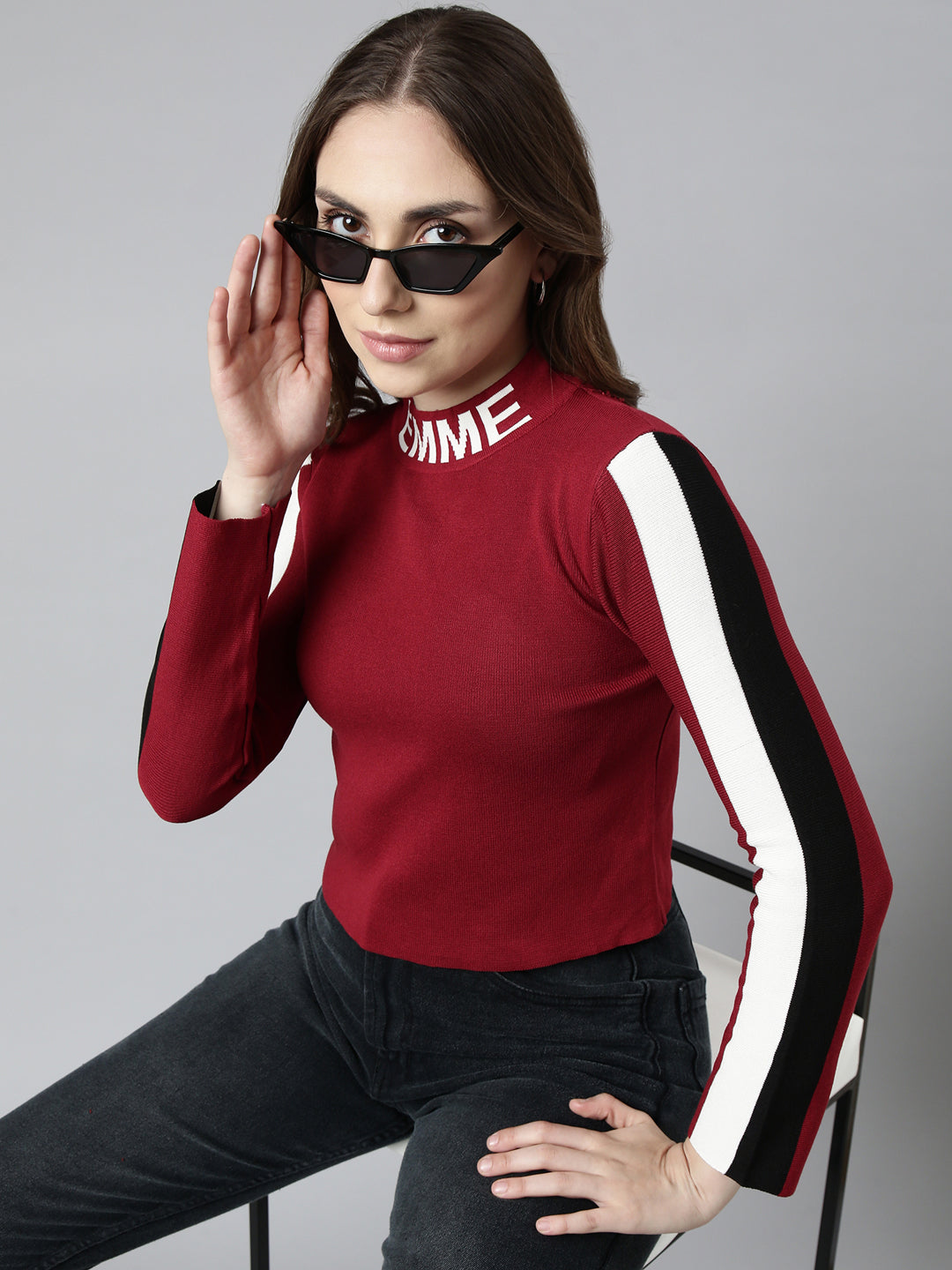 Women Maroon Solid Fitted Top