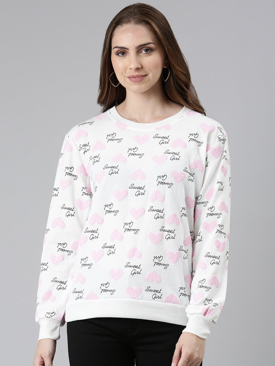 Women White Printed Sweatshirt