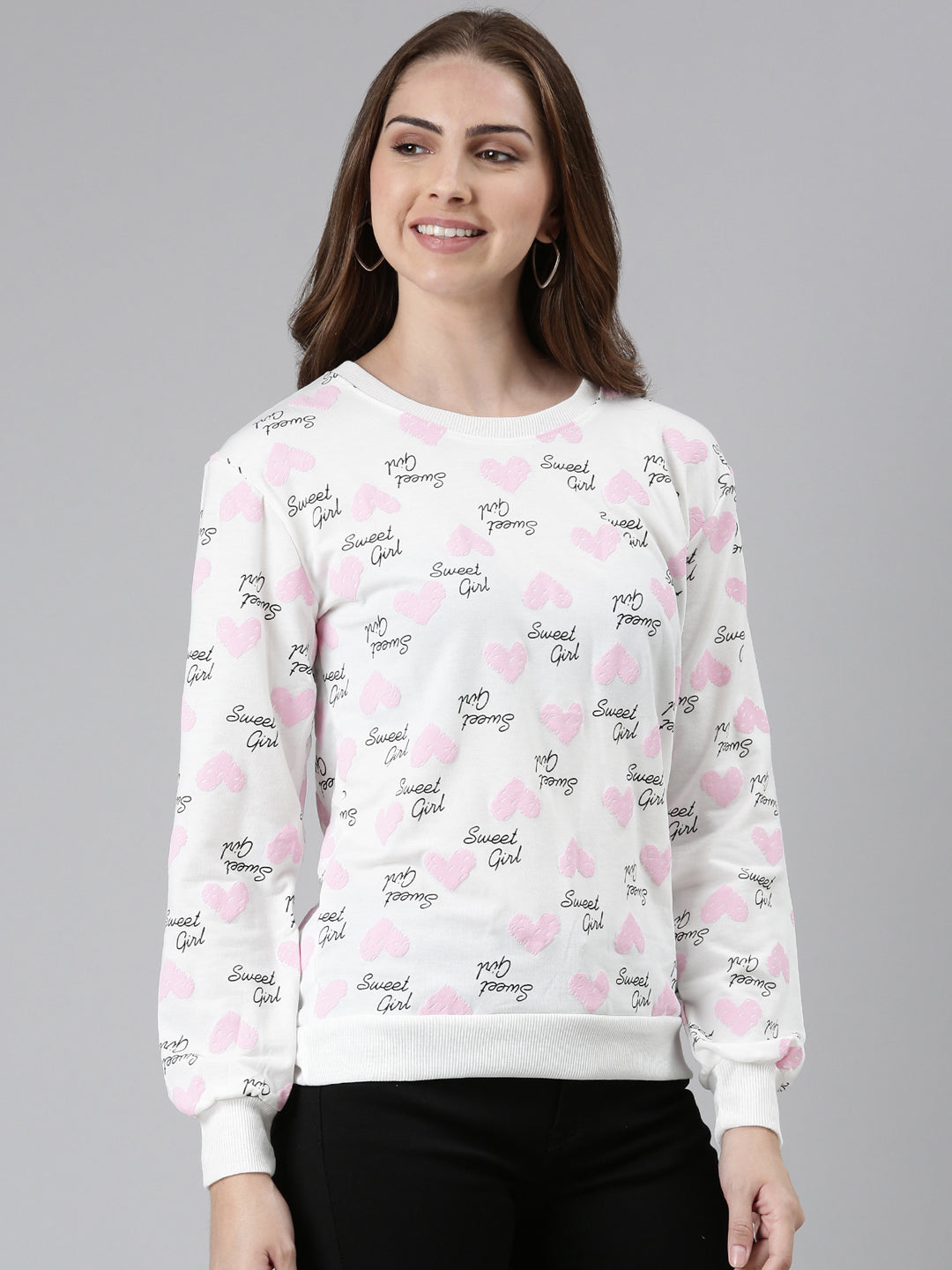 Women White Printed Sweatshirt