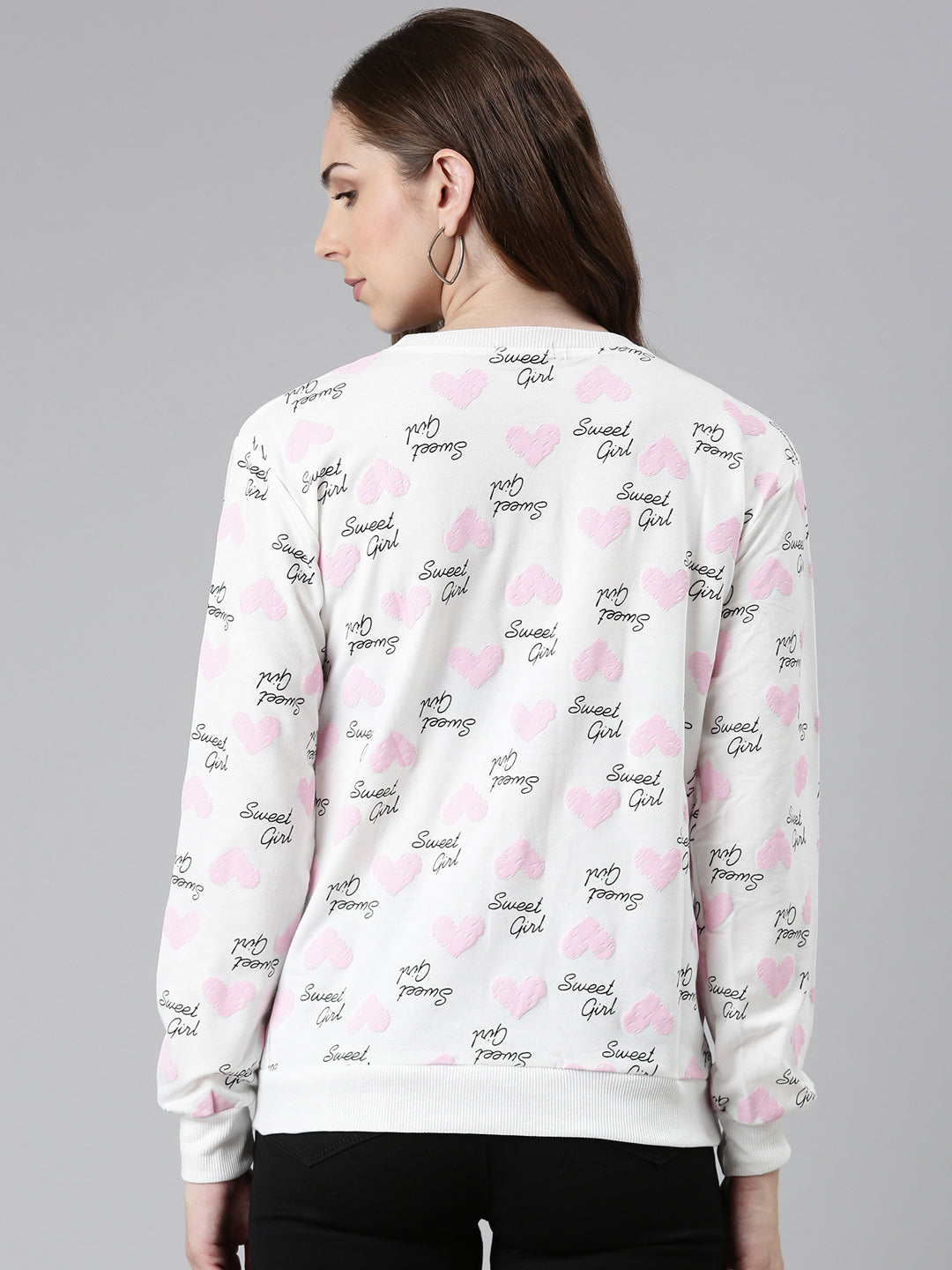 Women White Printed Sweatshirt