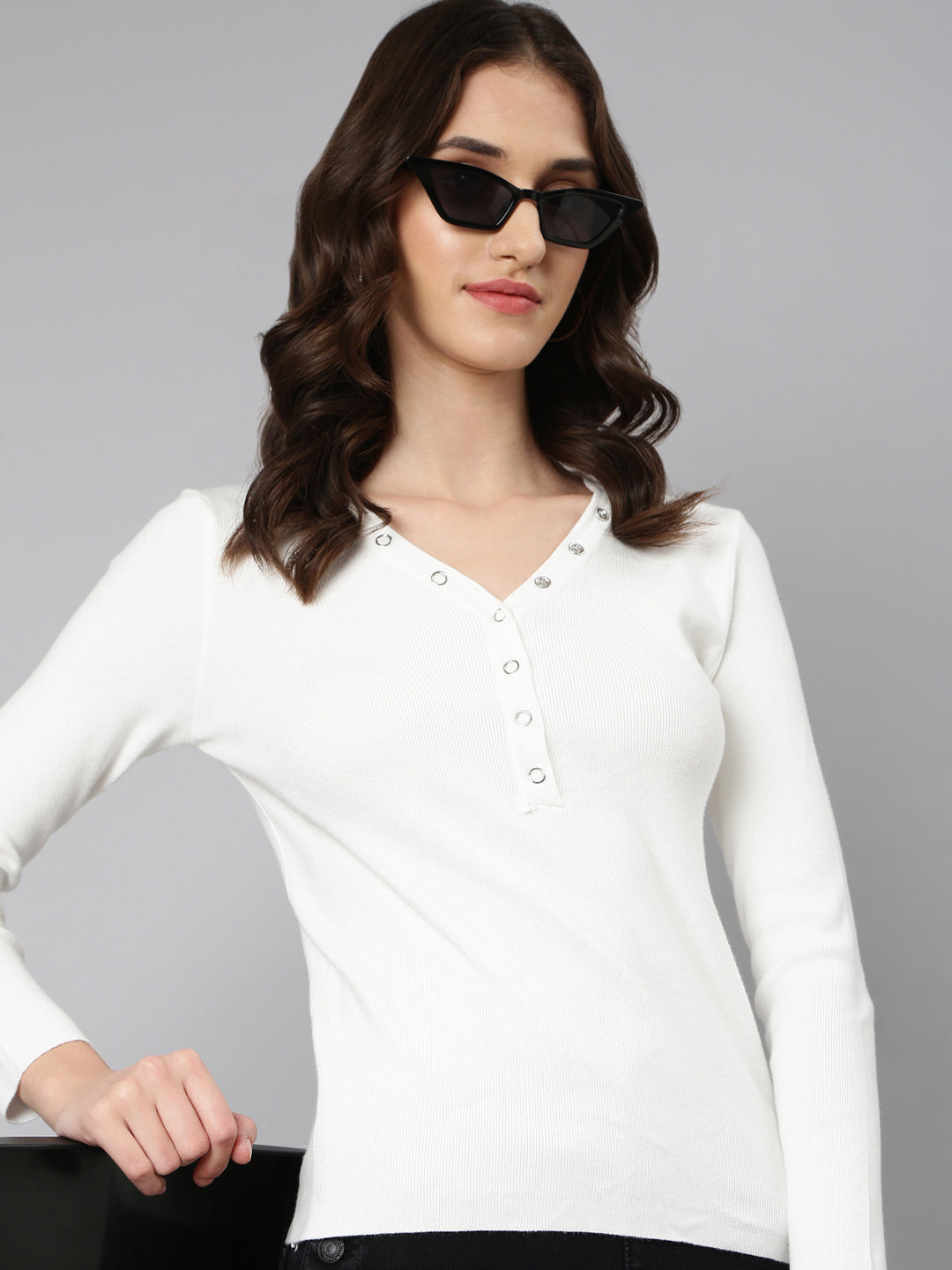 Women White Solid Top