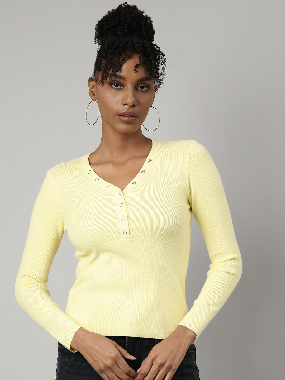 Women Yellow Solid Fitted Top