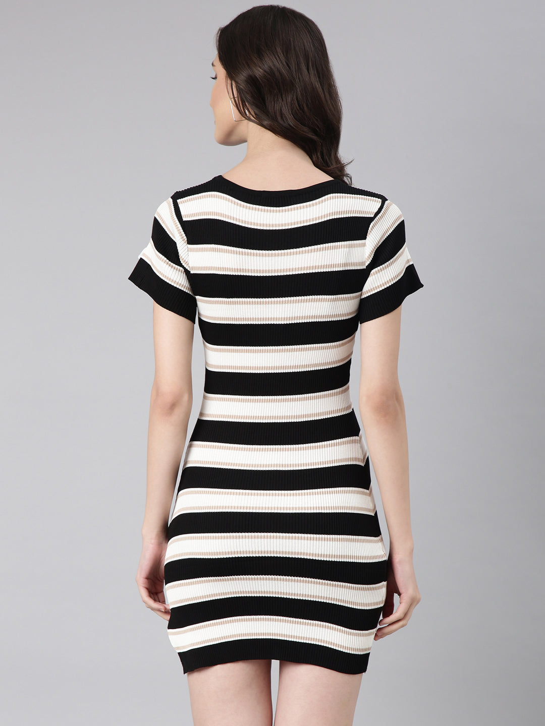 Women Black Striped Bodycon Dress