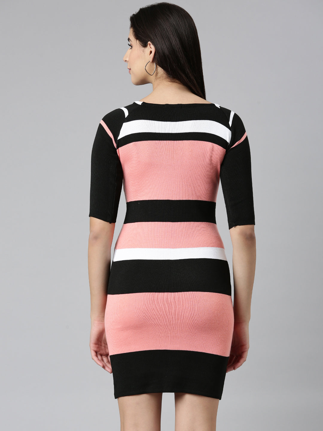 Women Coral Striped Bodycon Dress