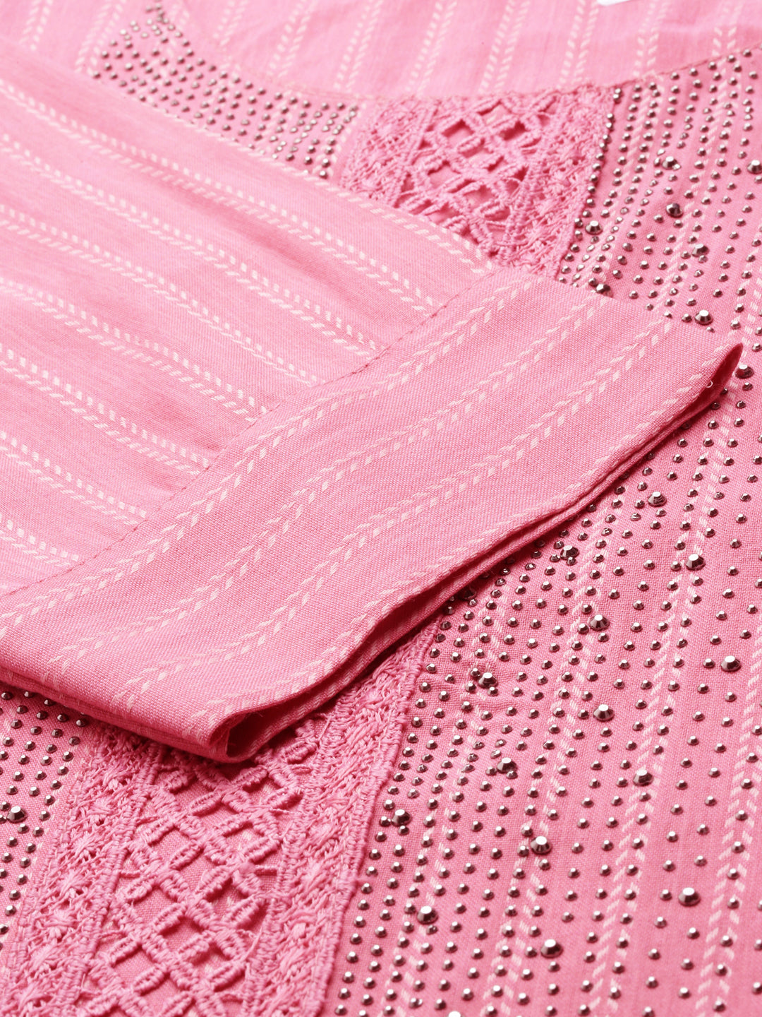 Women's Pink Embellished Straight Kurta