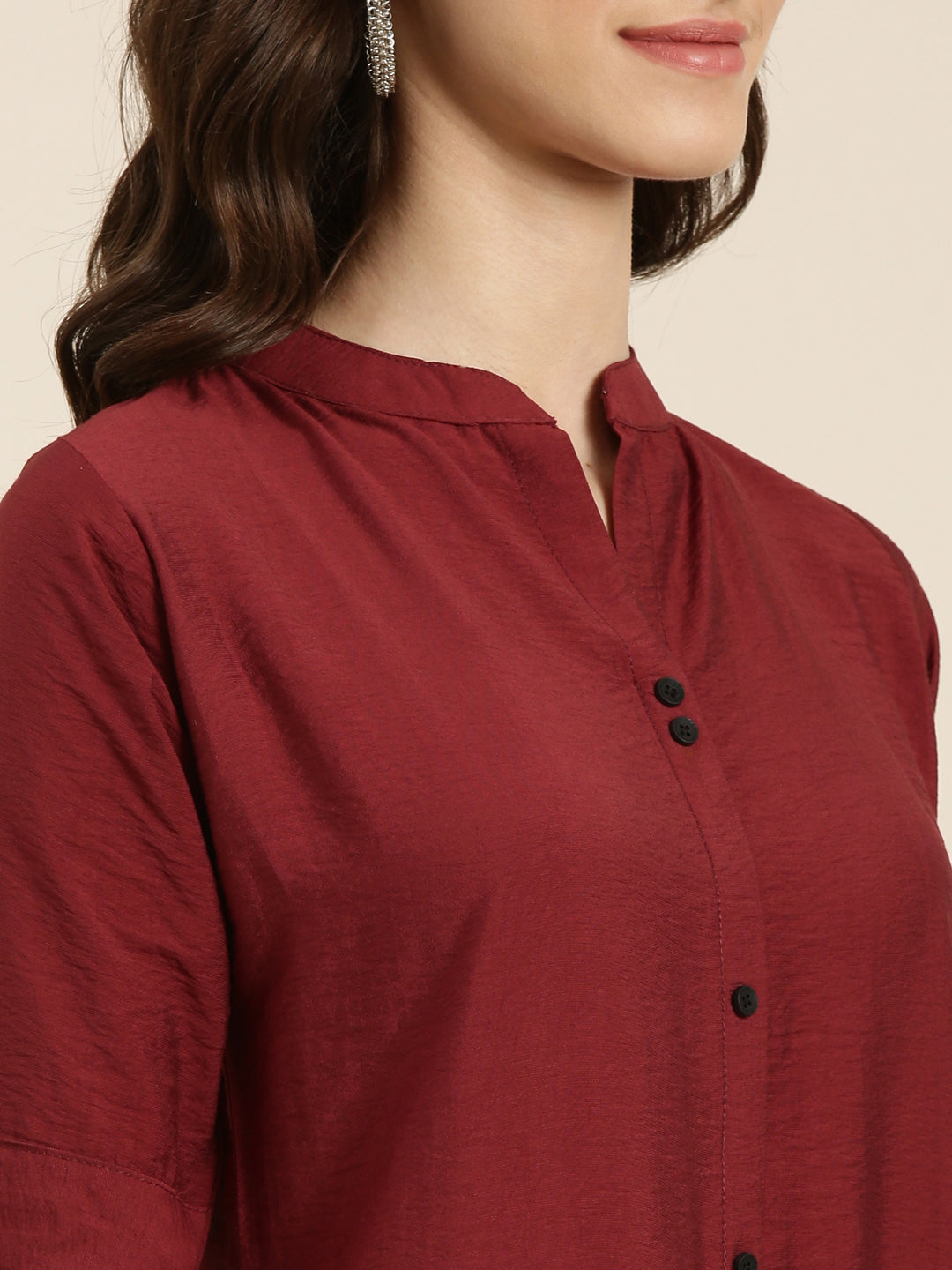 Women Maroon Solid Straight Kurta