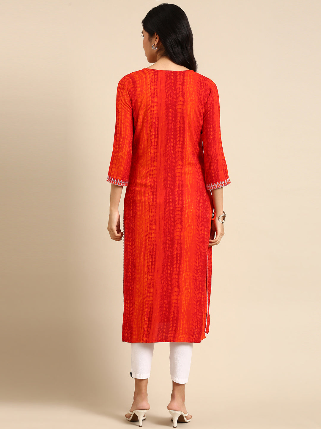 Women's Orange Printed Straight Kurta