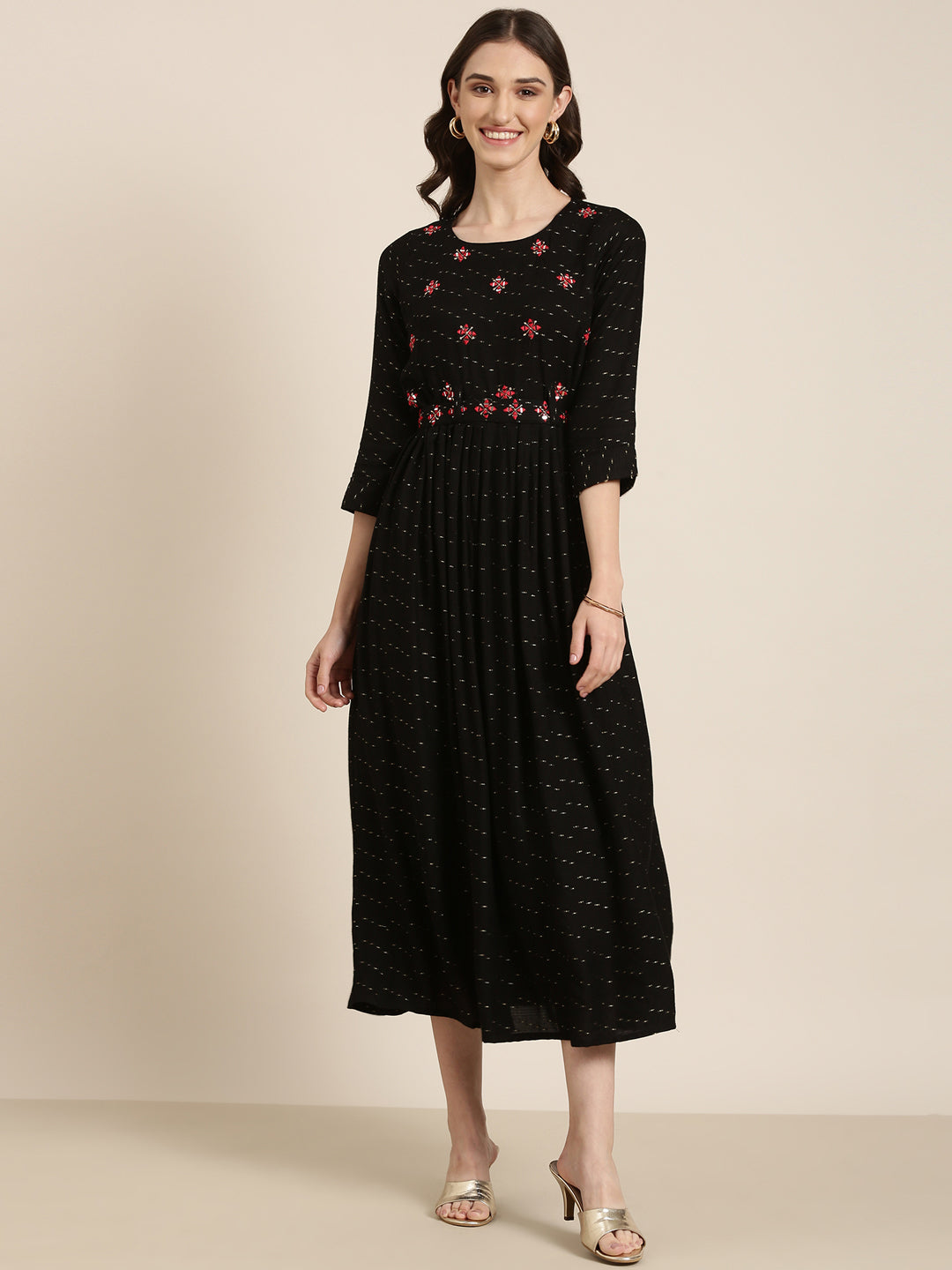 Women Black Embellished A-Line Kurta