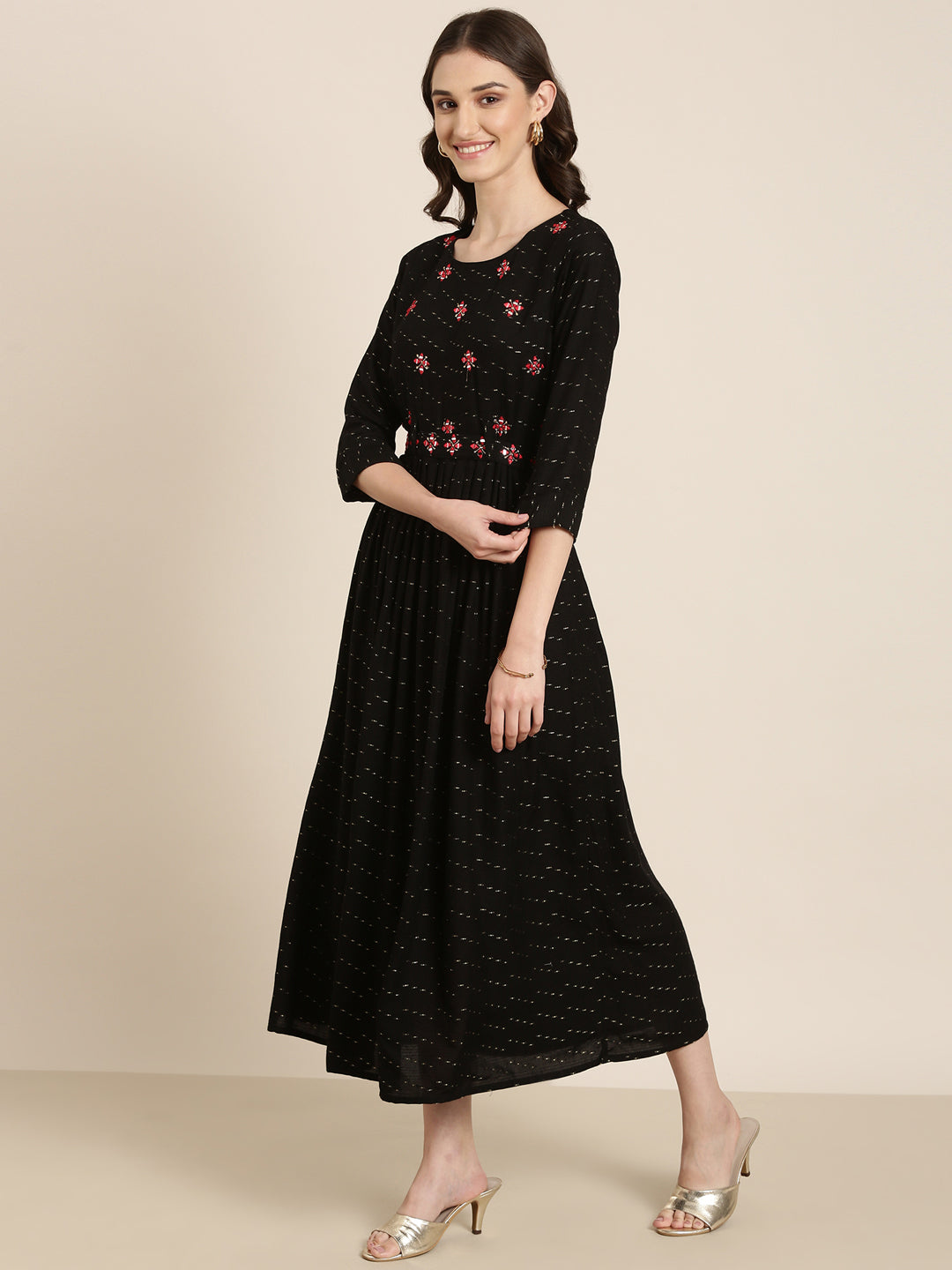 Women Black Embellished A-Line Dress