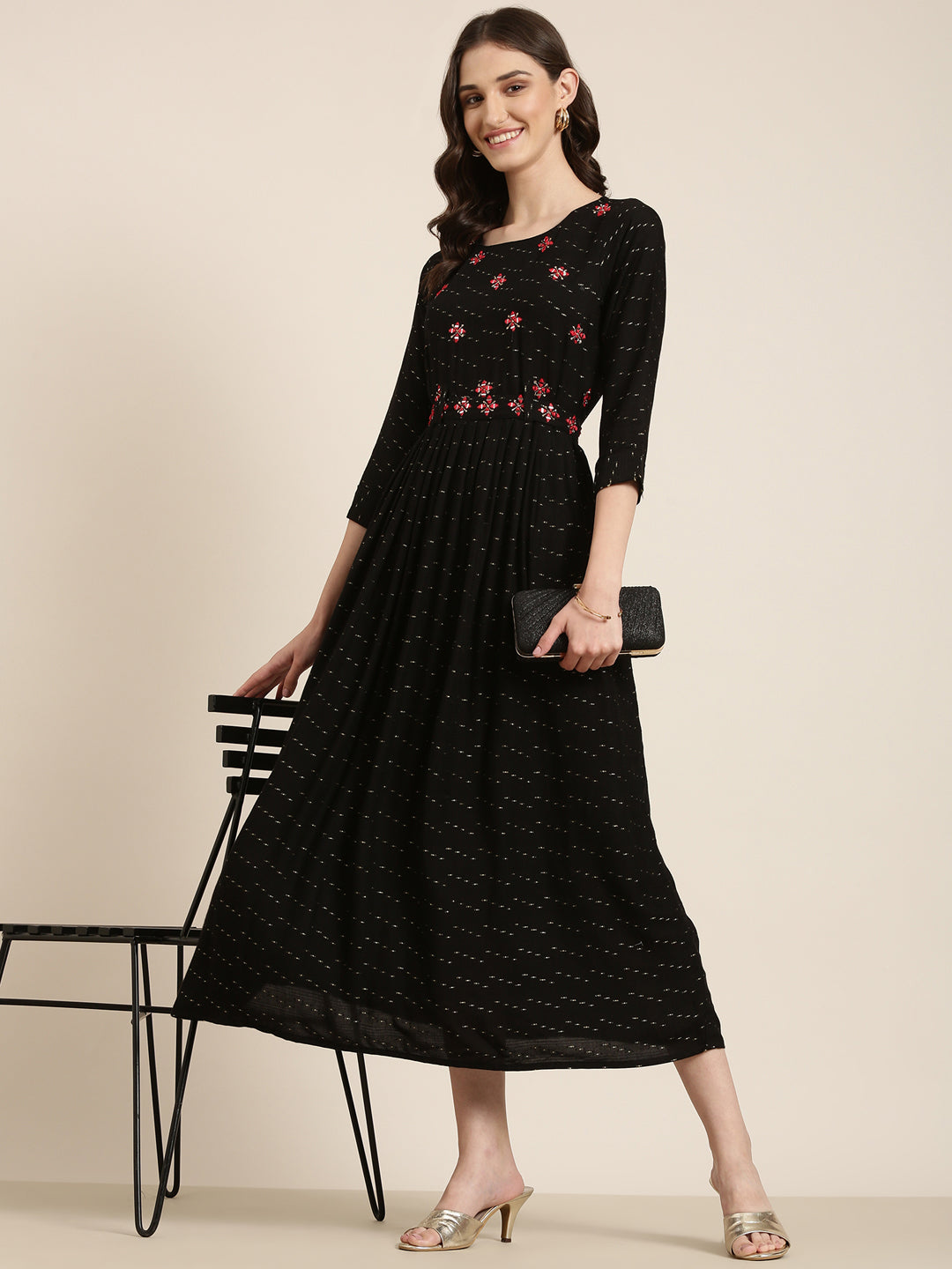 Women Black Embellished A-Line Dress