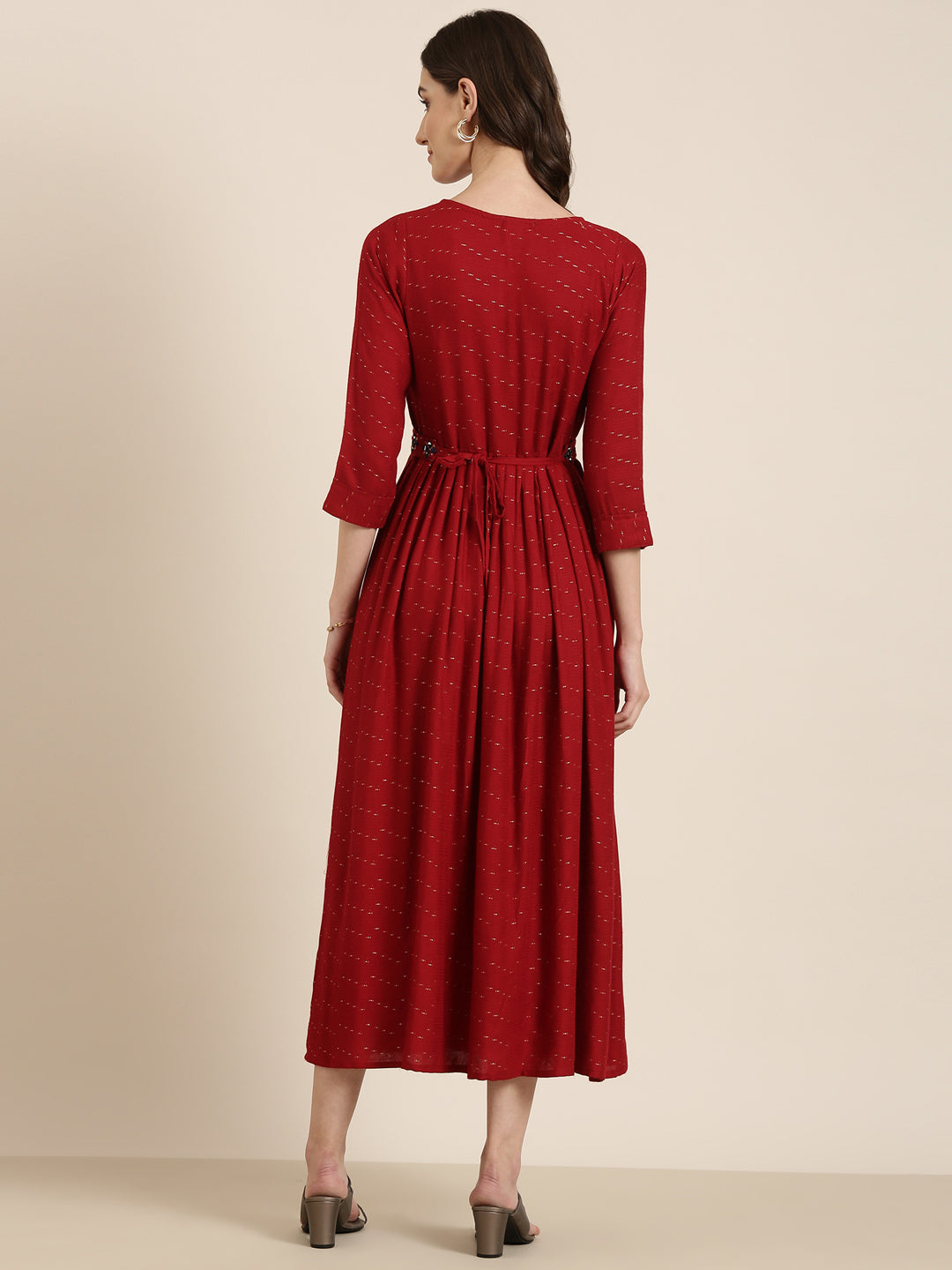 Women Maroon Embellished Fit and Flare Dress