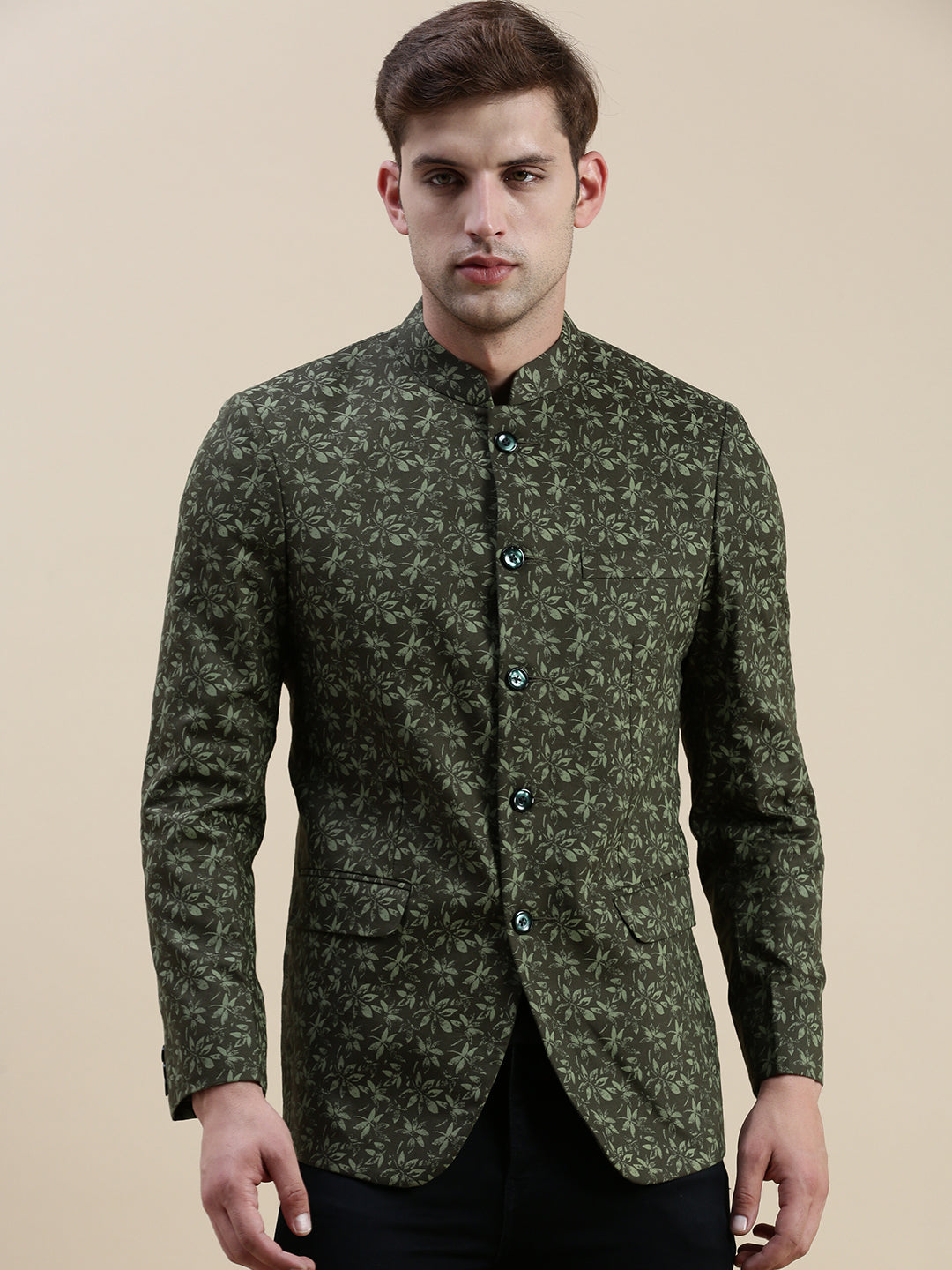 Men Green Printed Casual Blazer