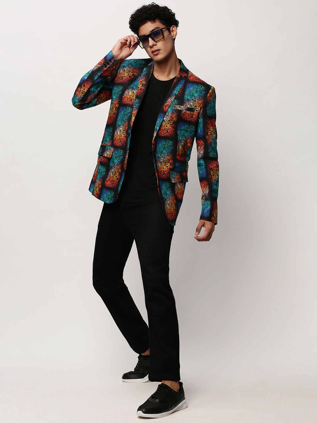 Men Black Printed Casual Blazers