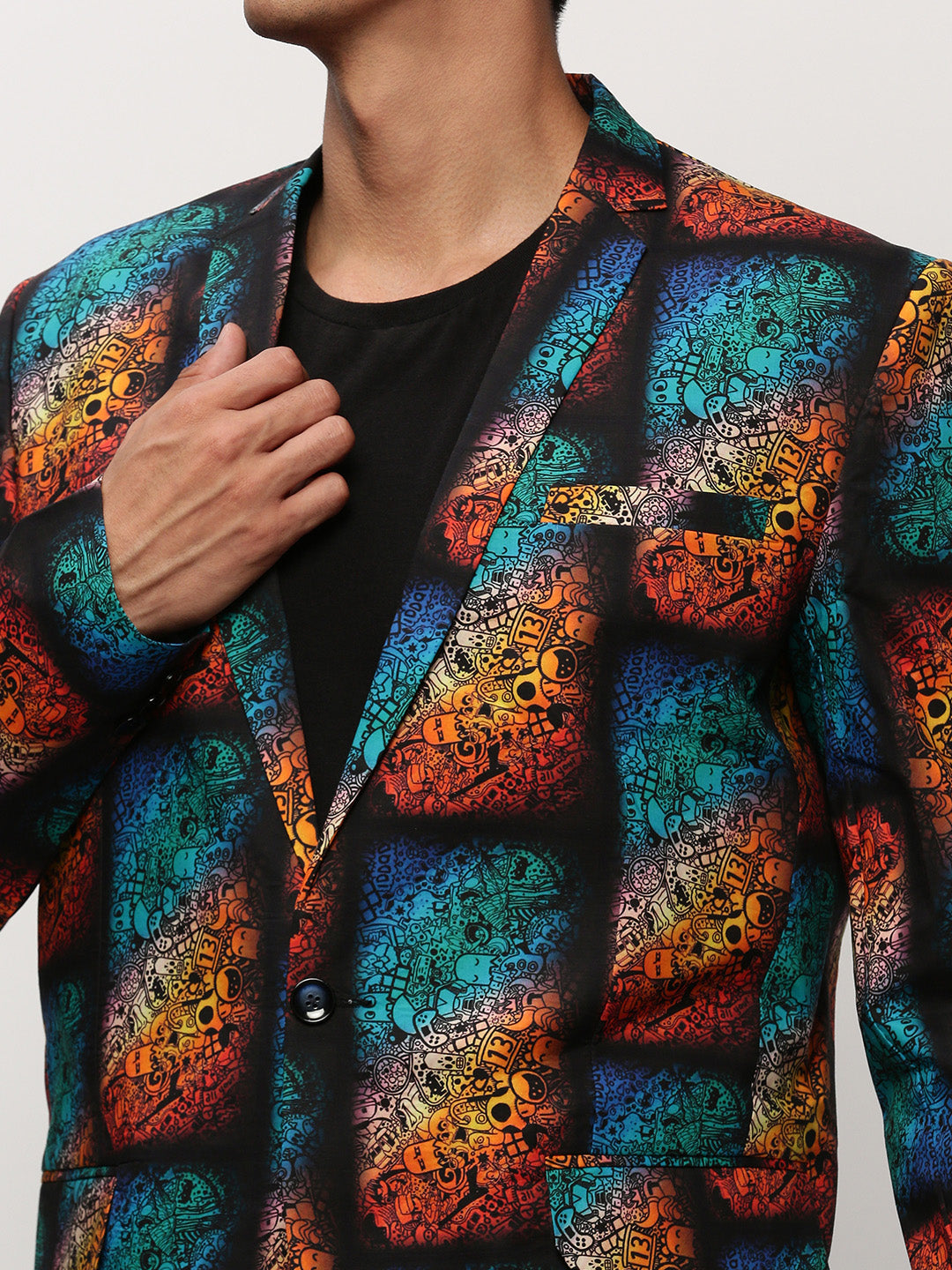 Men Black Printed Casual Blazers