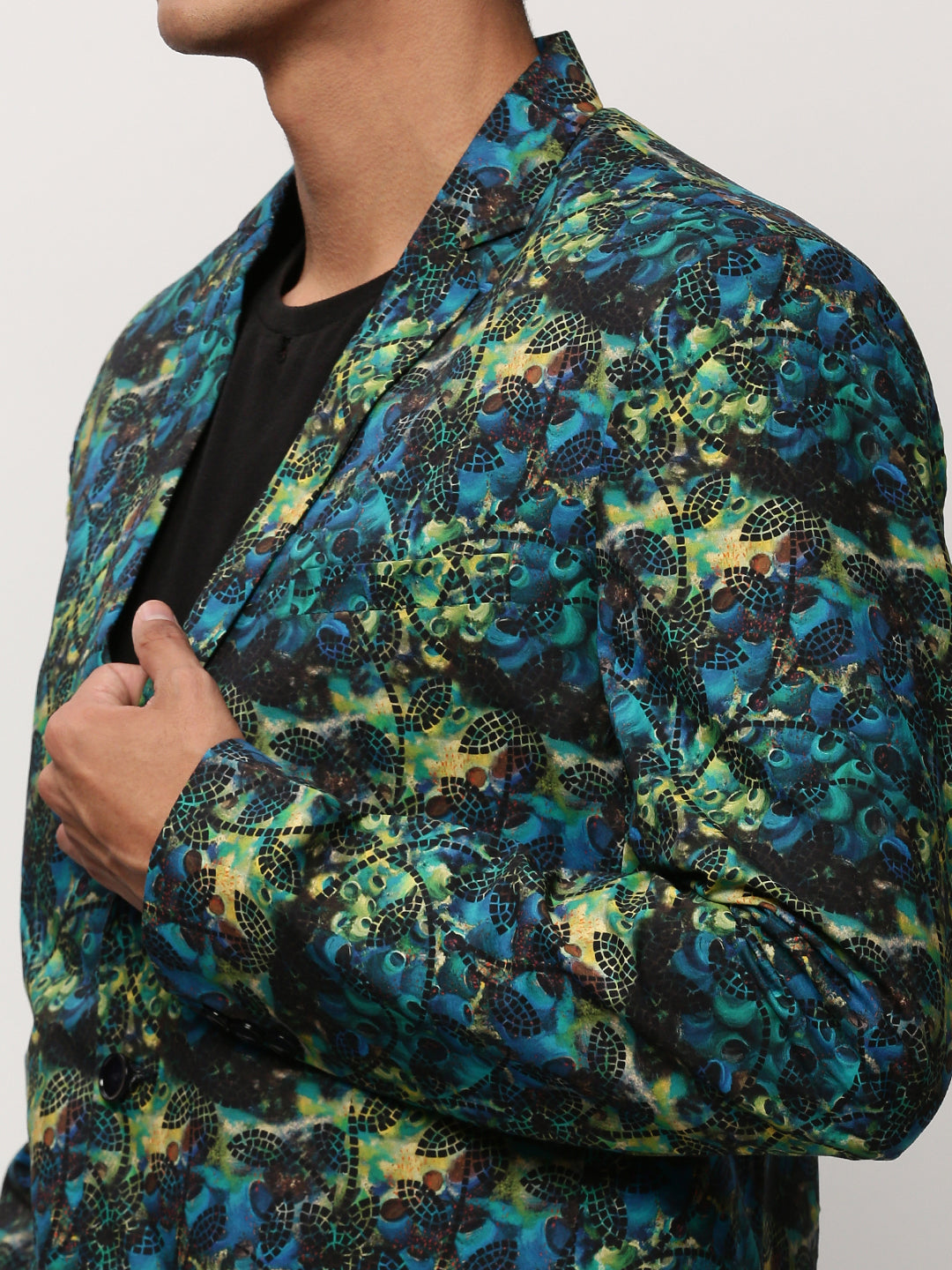 Men Blue Printed Casual Blazers