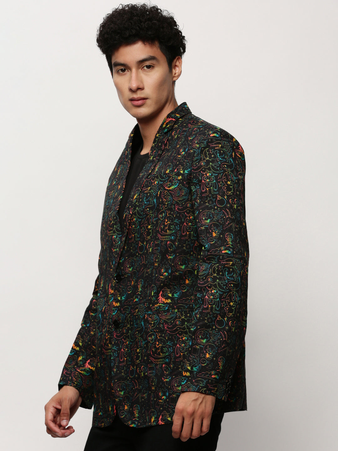 Men Black Printed Casual Blazers