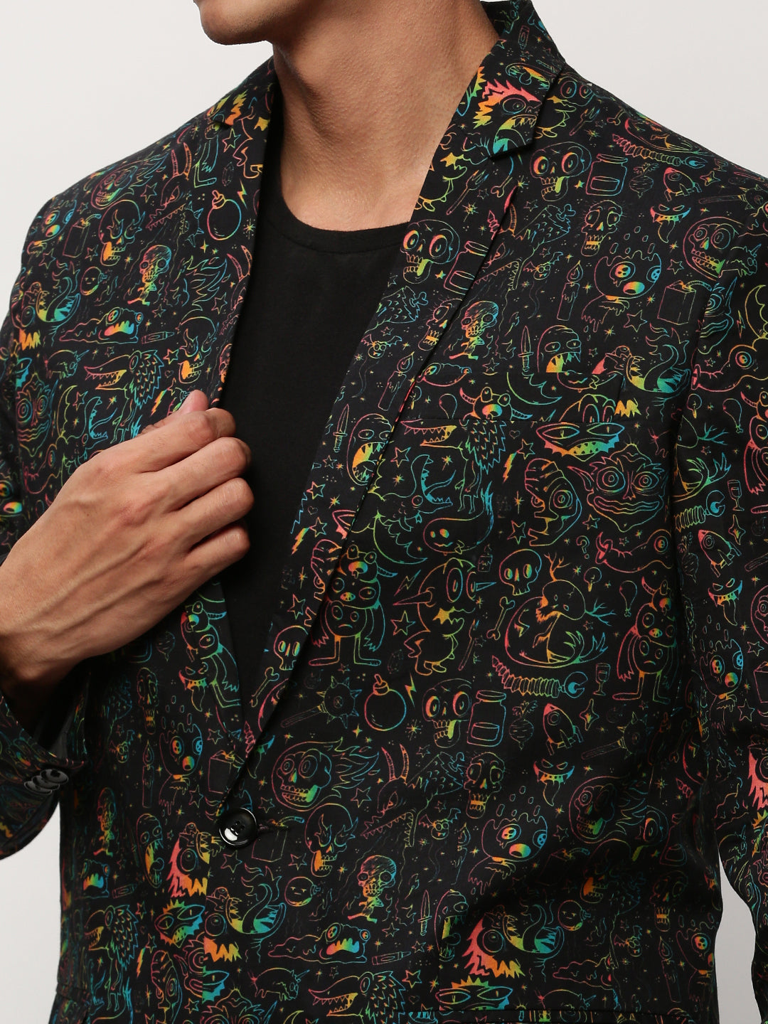 Men Black Printed Casual Blazers