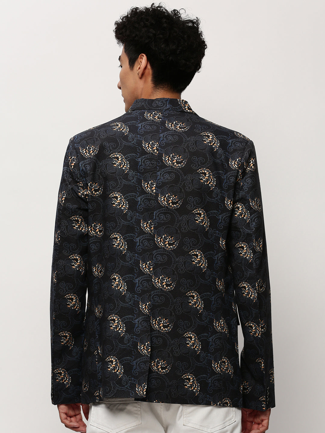 Men Black Printed Casual Blazers