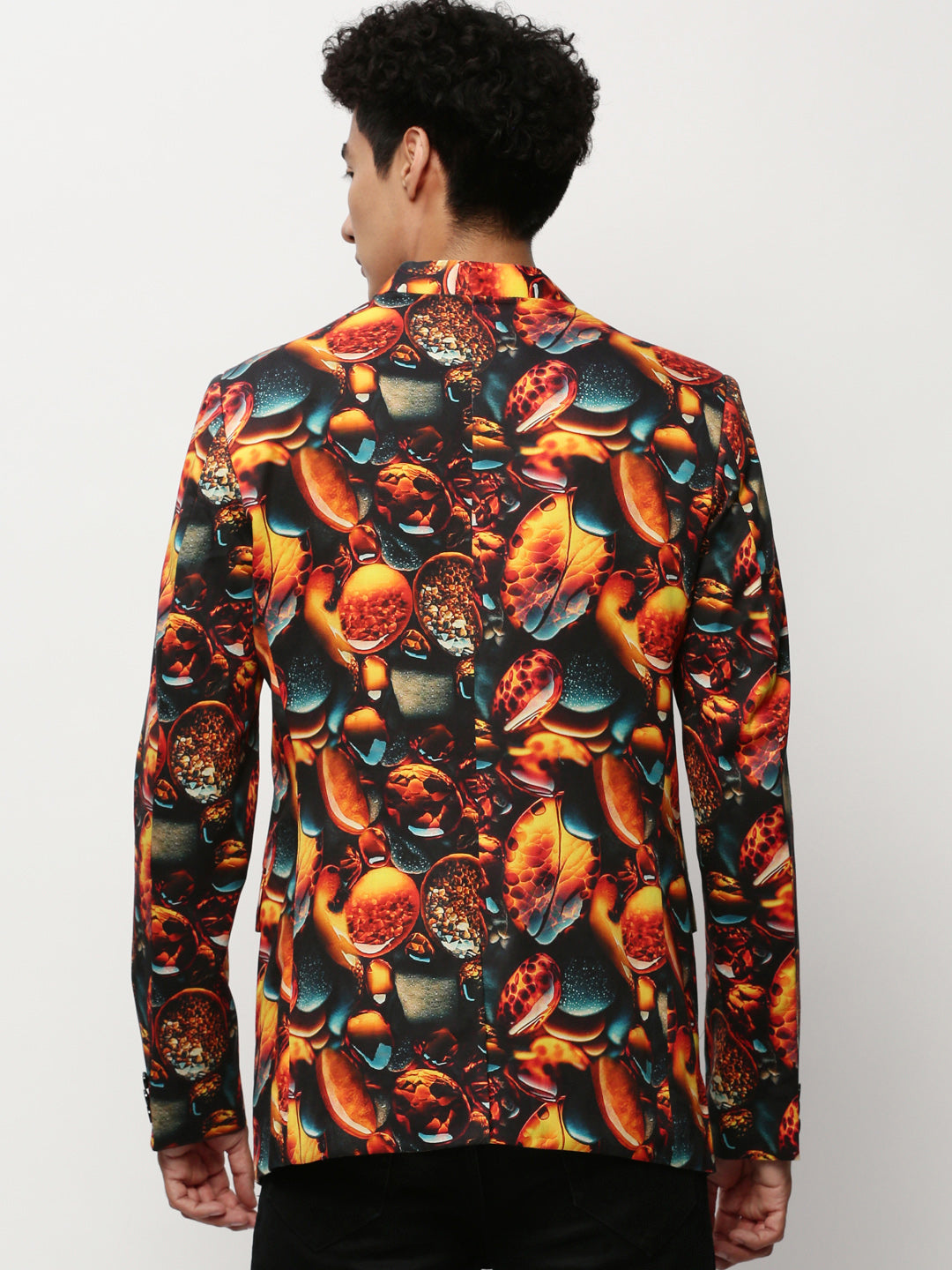 Men Orange Printed Casual Blazers