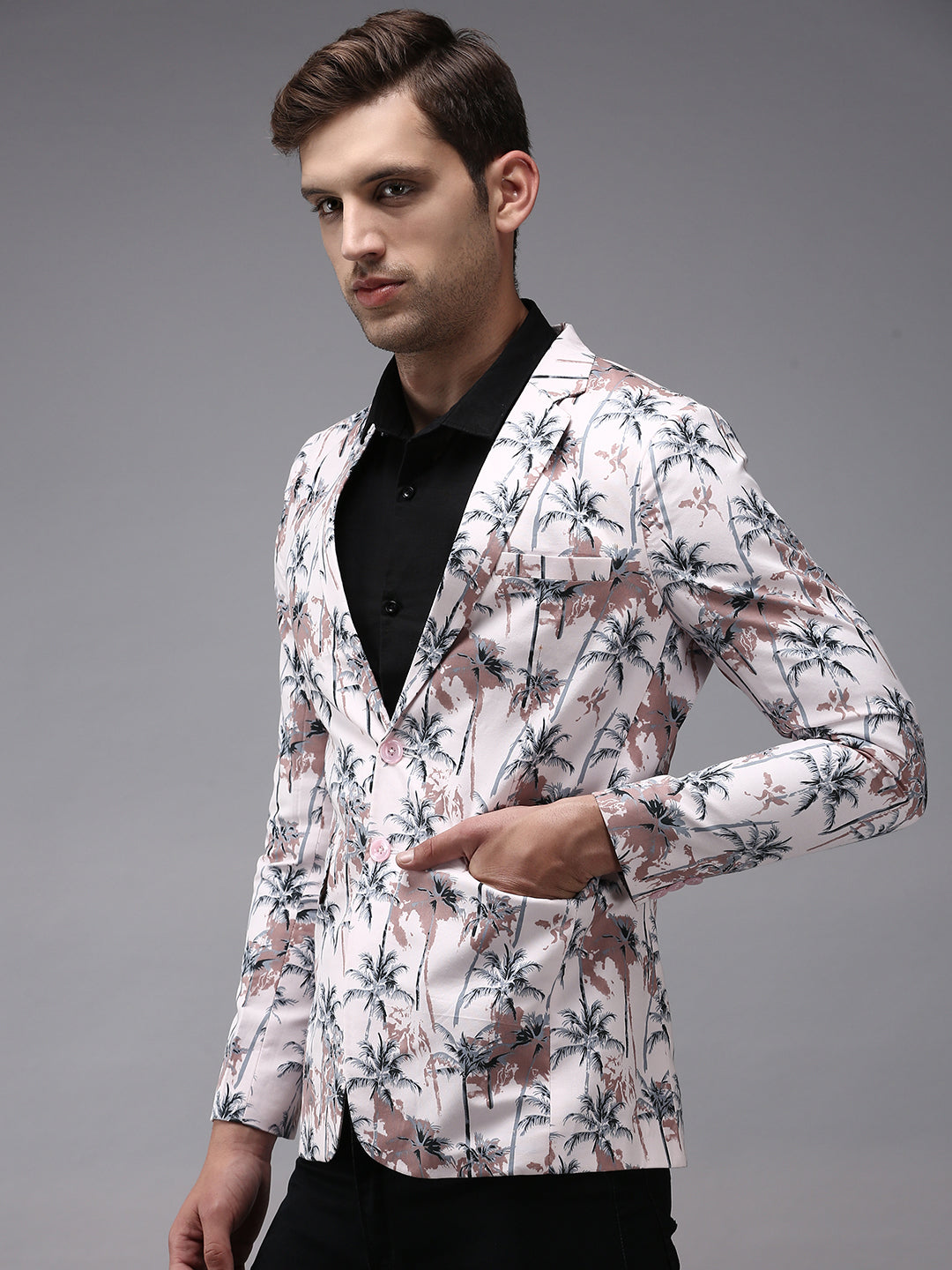 Men Pink Printed Blazer