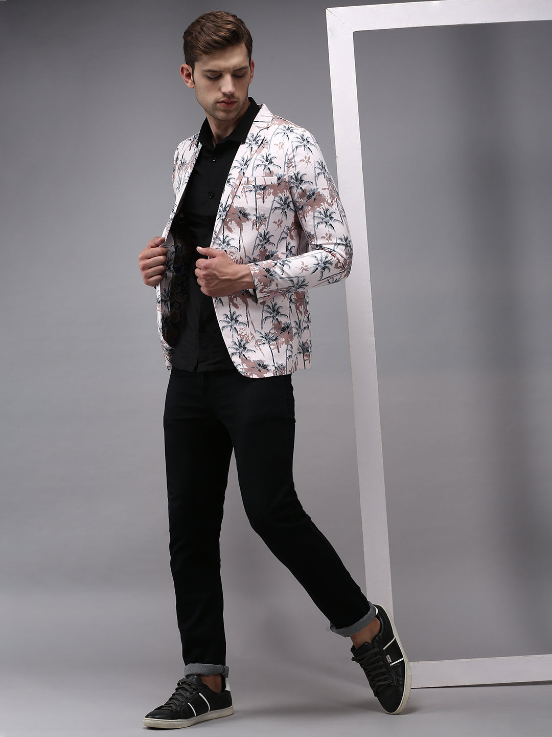 Men Pink Printed Blazer