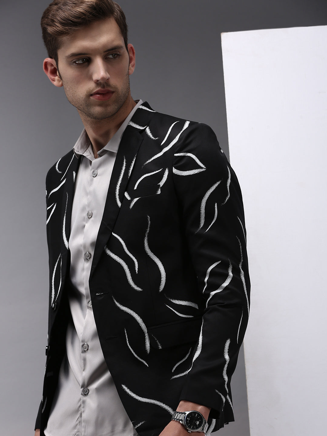 Men Black Printed Blazer