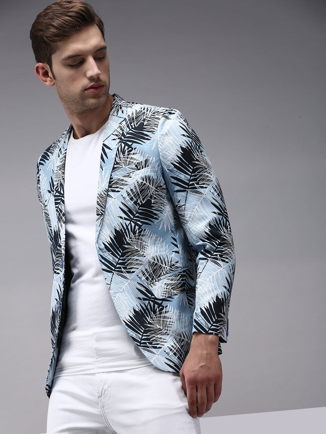 Men Blue Printed Blazer