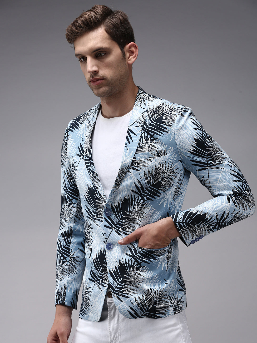 Men Blue Printed Blazer