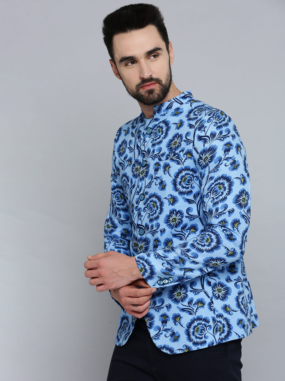 Men Blue Printed Blazer