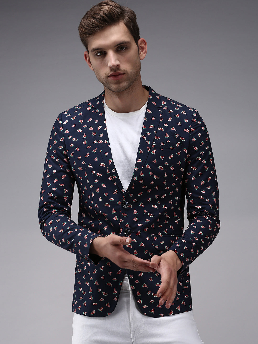 Men Blue Printed Blazer