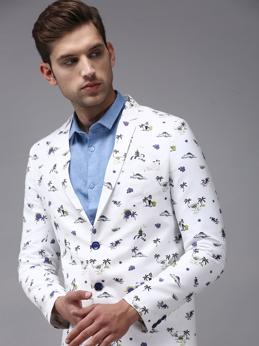 Men White Printed Blazer