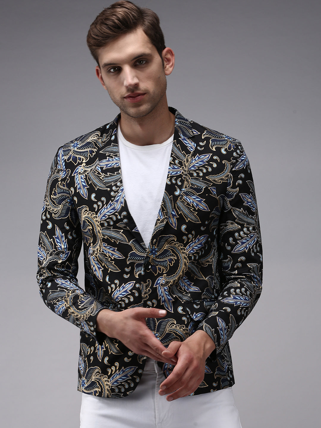 Men Black Printed Blazer