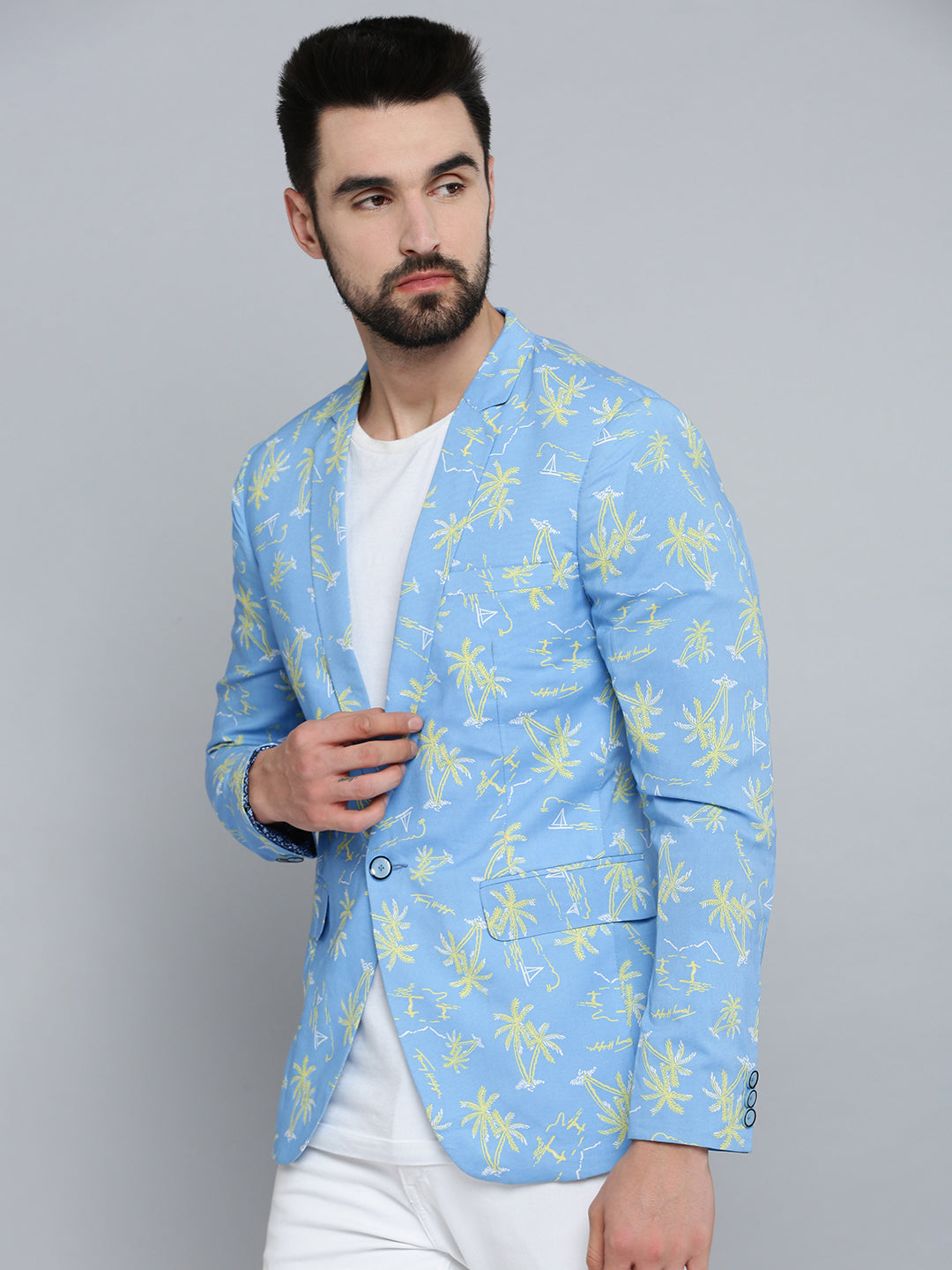 Men Blue Printed Blazer