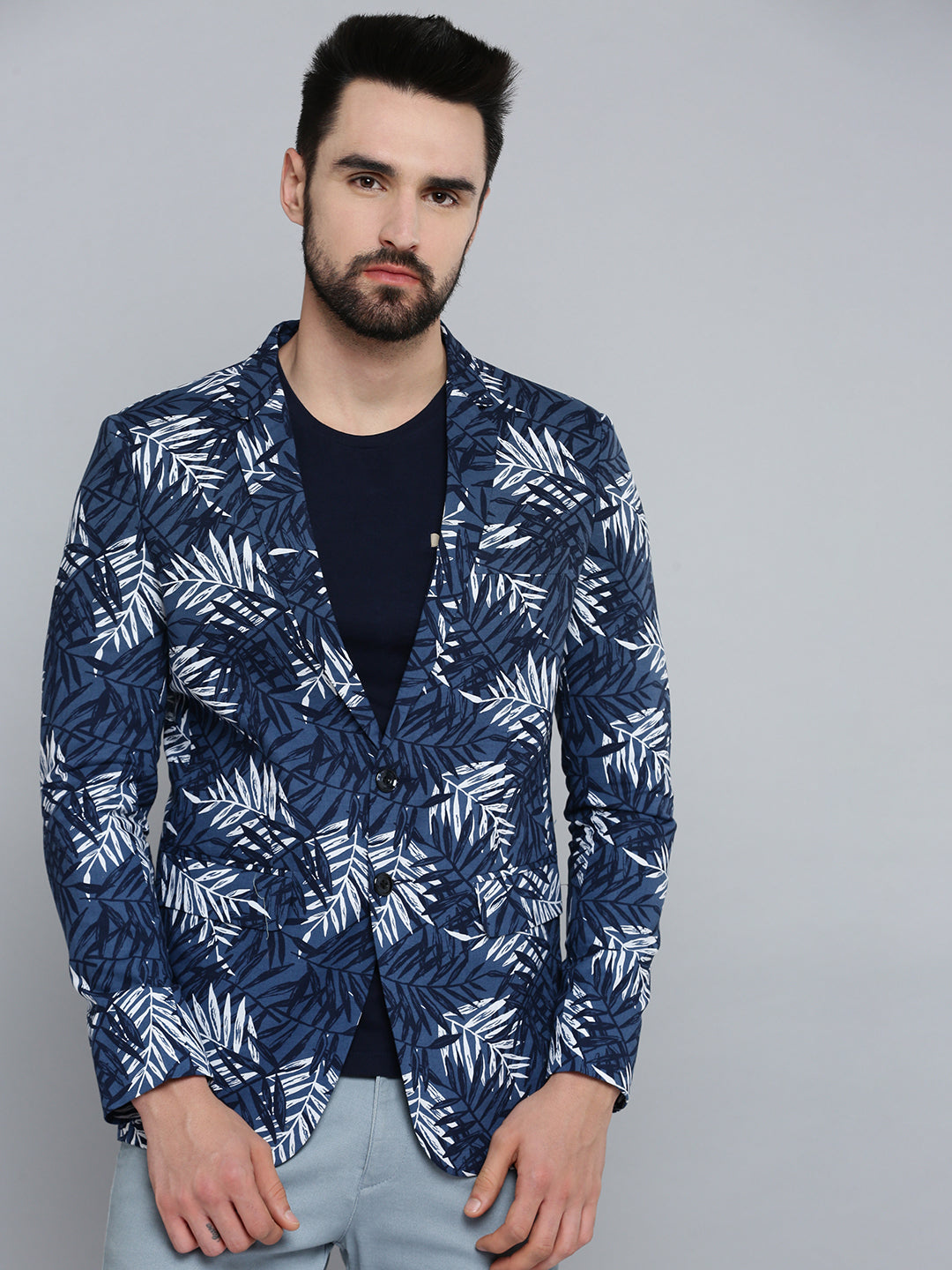 Men Blue Printed Blazer