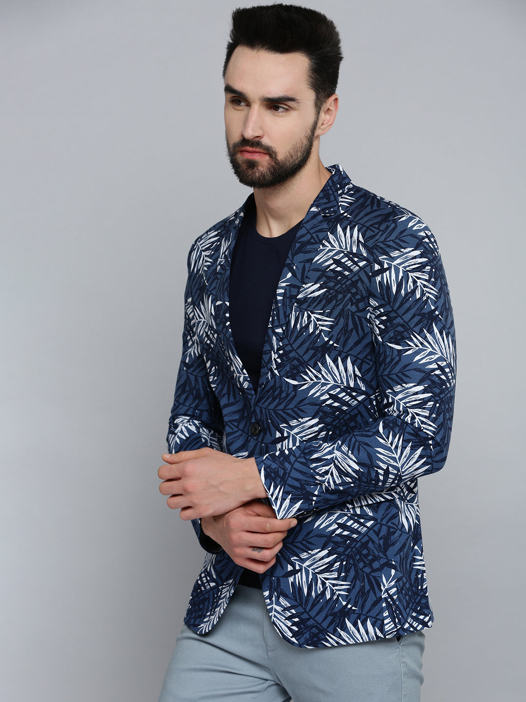 Men Blue Printed Blazer