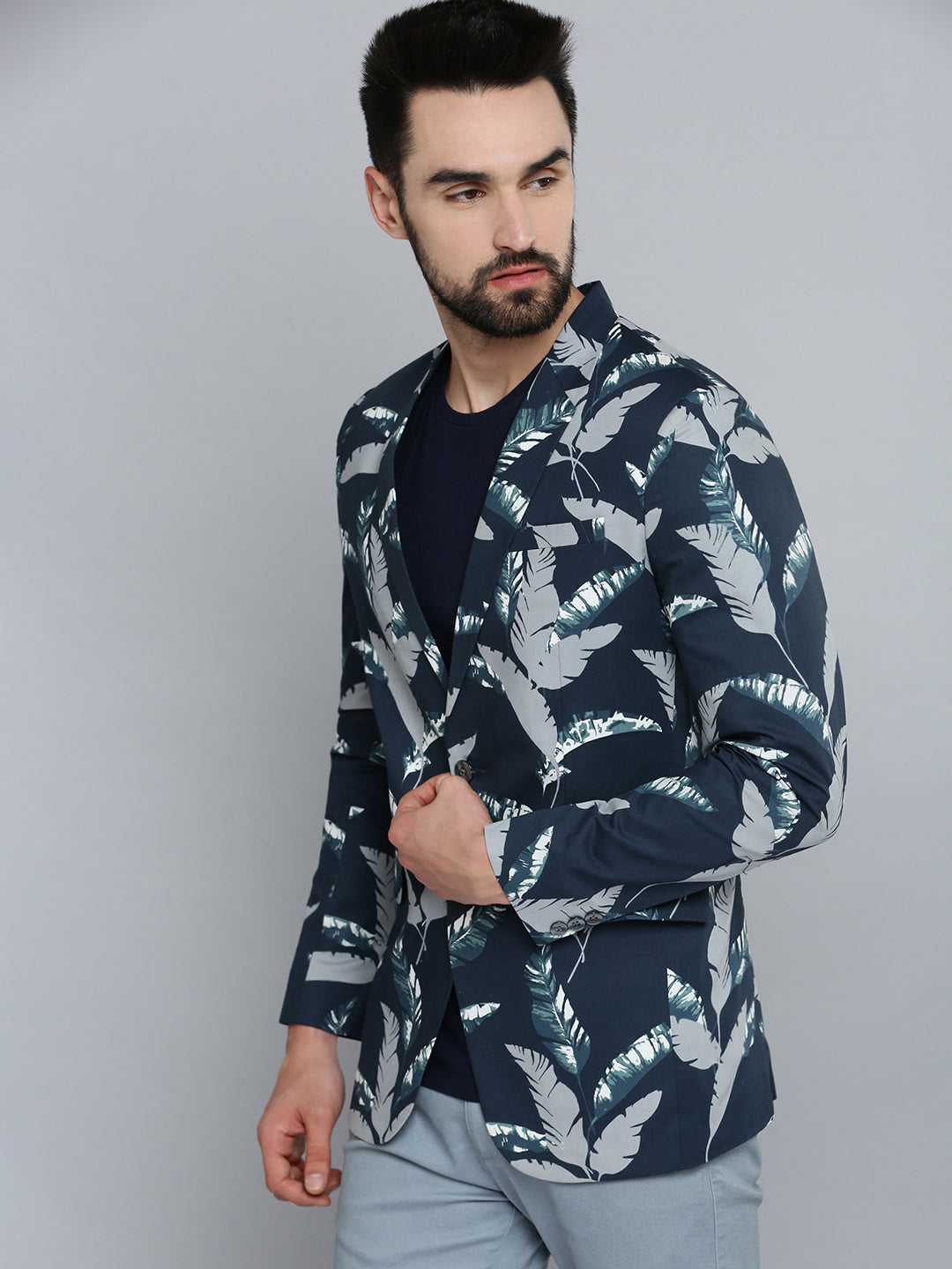 Men Blue Printed Blazer