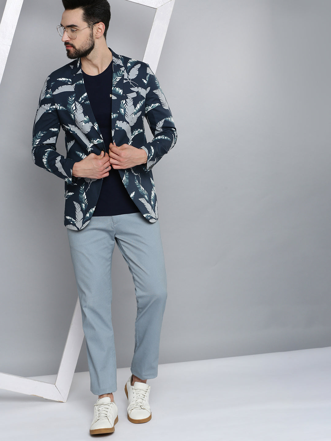 Men Blue Printed Blazer