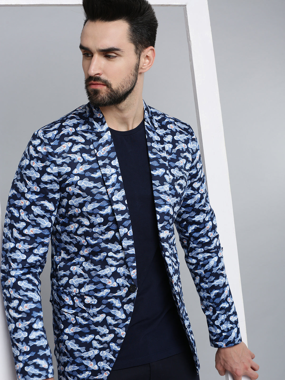 Men Blue Printed Blazer