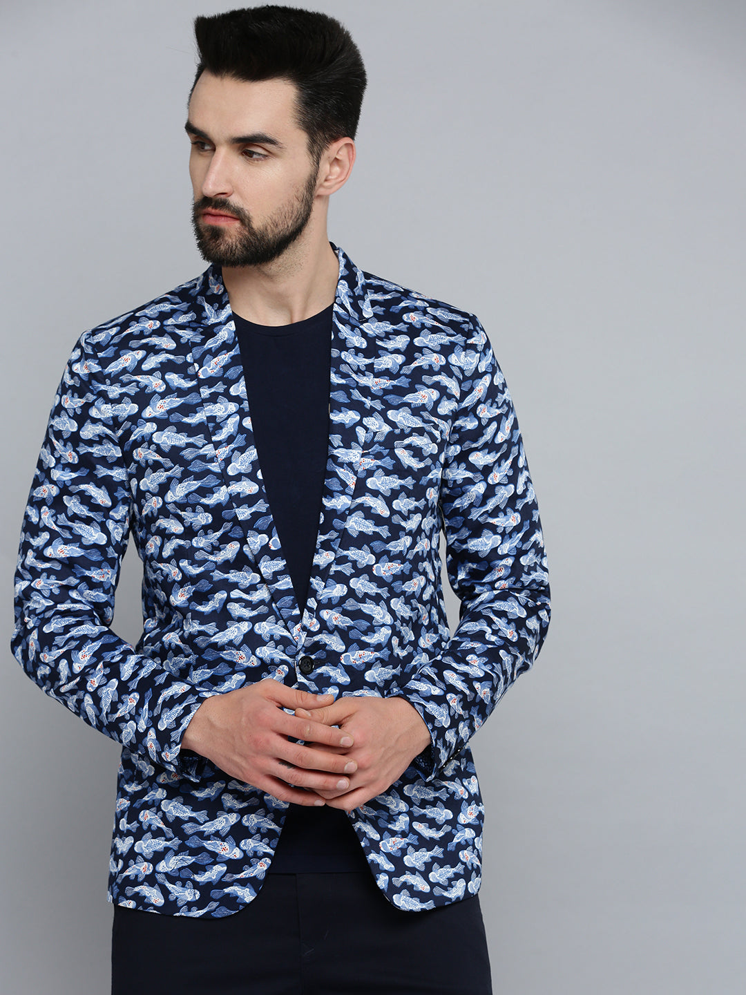 Men Blue Printed Blazer