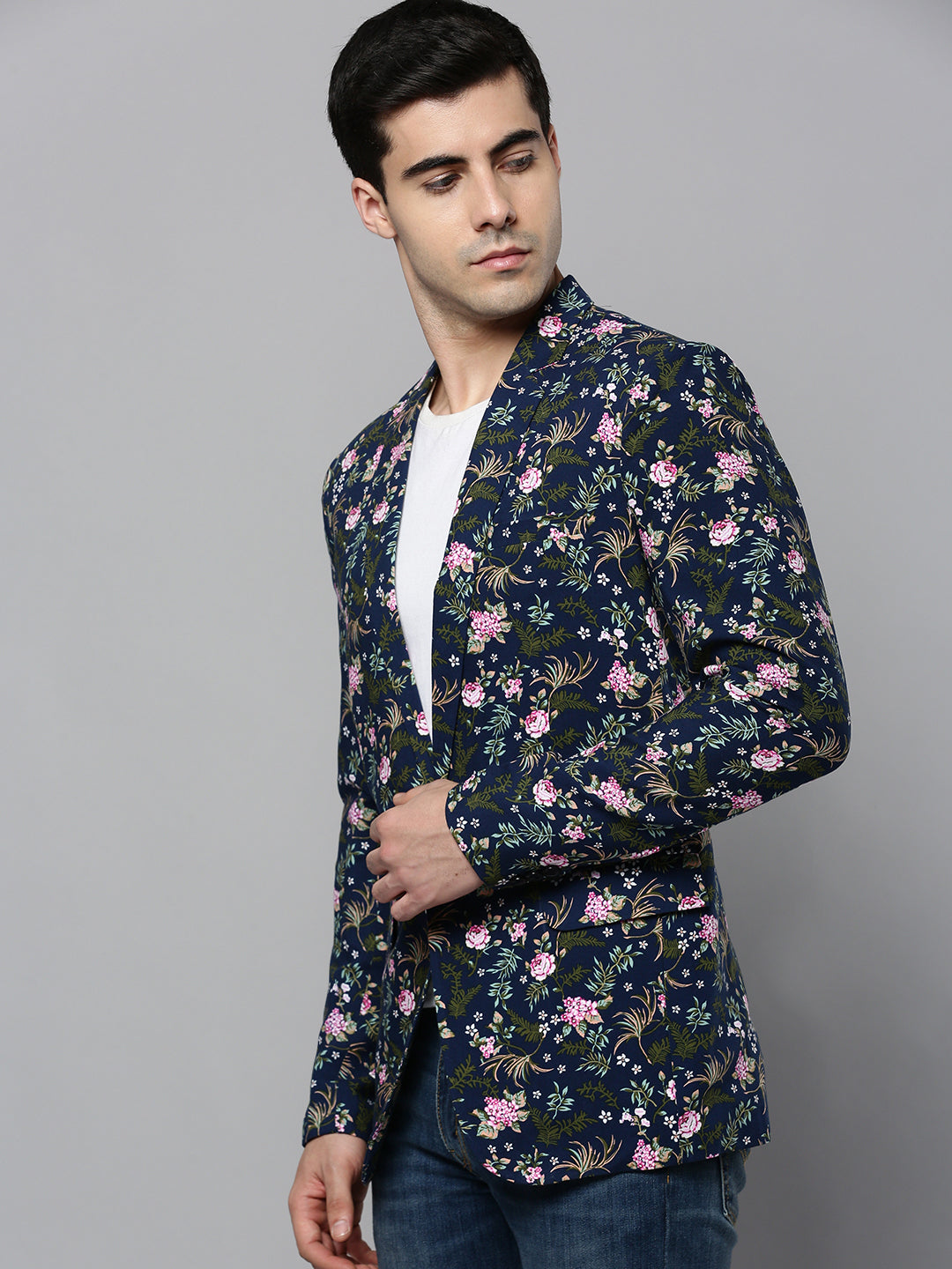 Men Navy Printed Blazer