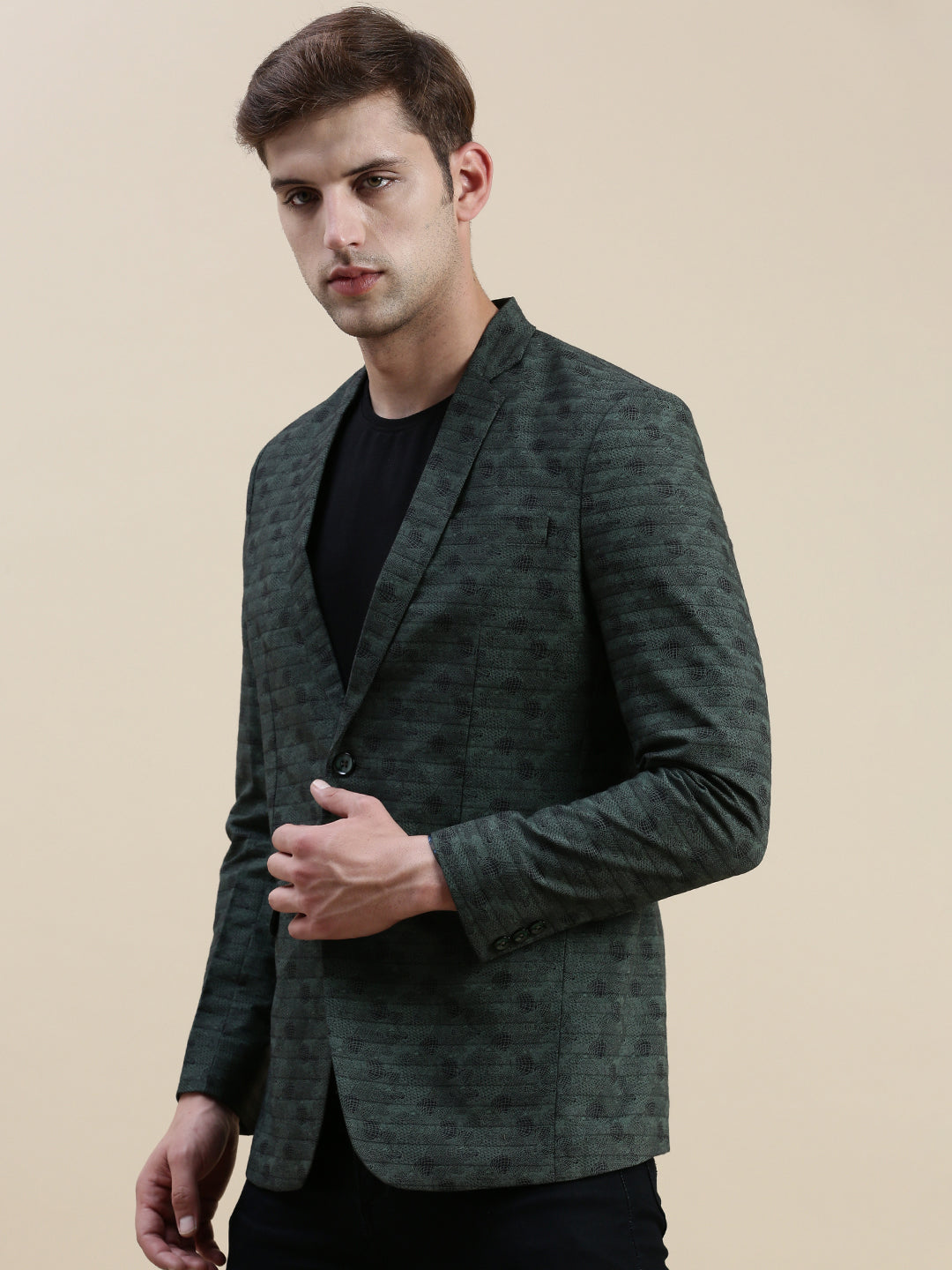 Men Green Printed Casual Blazer