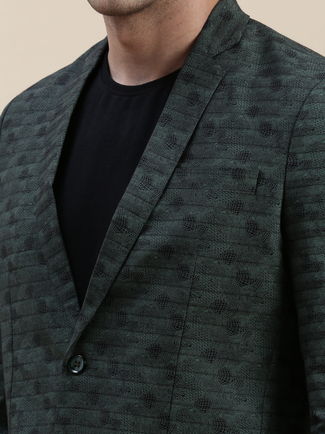 Men Green Printed Casual Blazer